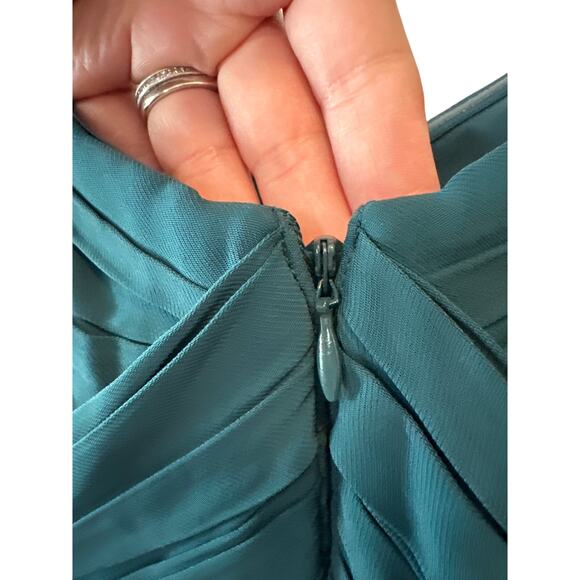 Self-Portrait Deep Teal Iris Long Sleeve Draped Midi Dress Size 10 - Picture 6 of 11